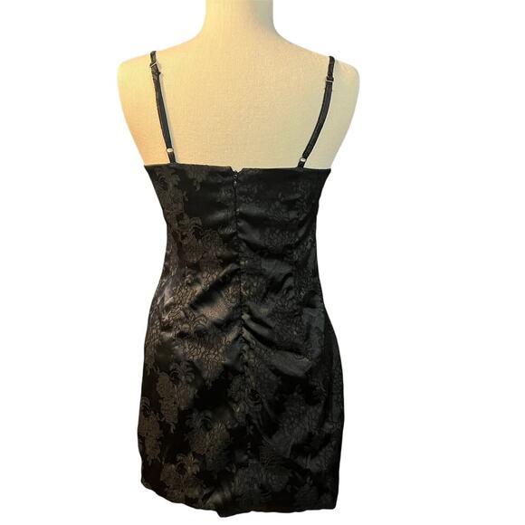Wild Fable Black Jacquard Floral Satin Mini Dress Size Medium - Picture 3 of 6